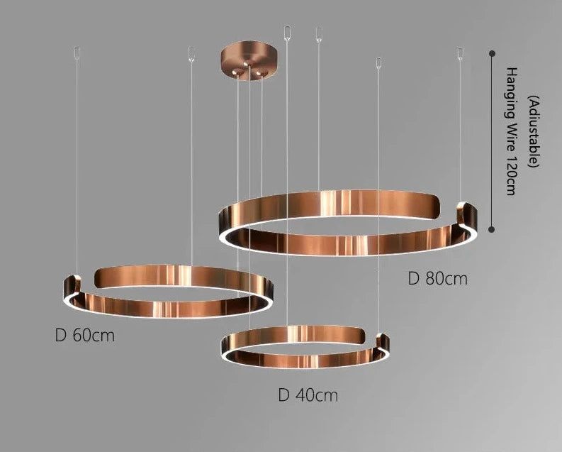 Elegant Minimalist Ring Chandelier Light Fixture - Aluminum Plated Modern Pendant Lighting for Dining Room, Bedroom & Living Room Decor