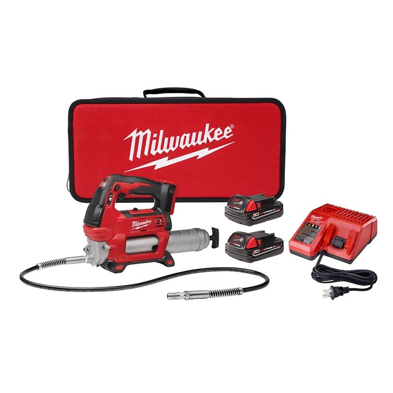 2646 22CT M18 18 Volt Lithium Ion Cordless 2 Speed Grease Gun Kit with Two Batteries - Heavy Duty Automotive & Industrial Lubrication Tool for Trucks, Tractors, and Machinery Maintenance