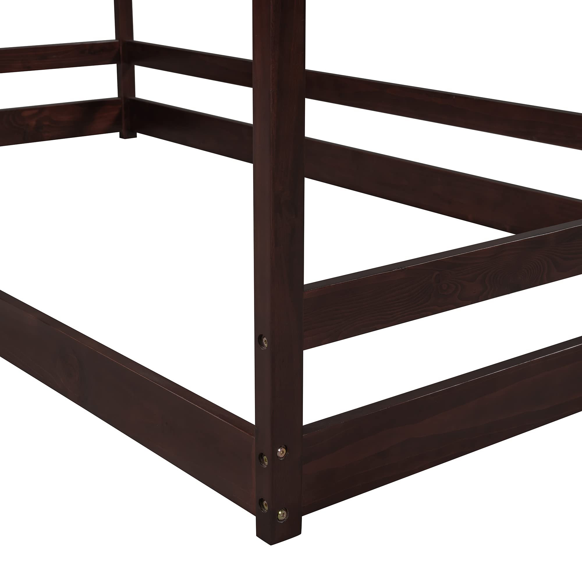 Twin Size Wooden Playhouse Canopy Bed Frame for Kids - House Design with Tent, Low Floor Height in Espresso Finish | Perfect for Bedrooms, Playrooms & Sleepovers