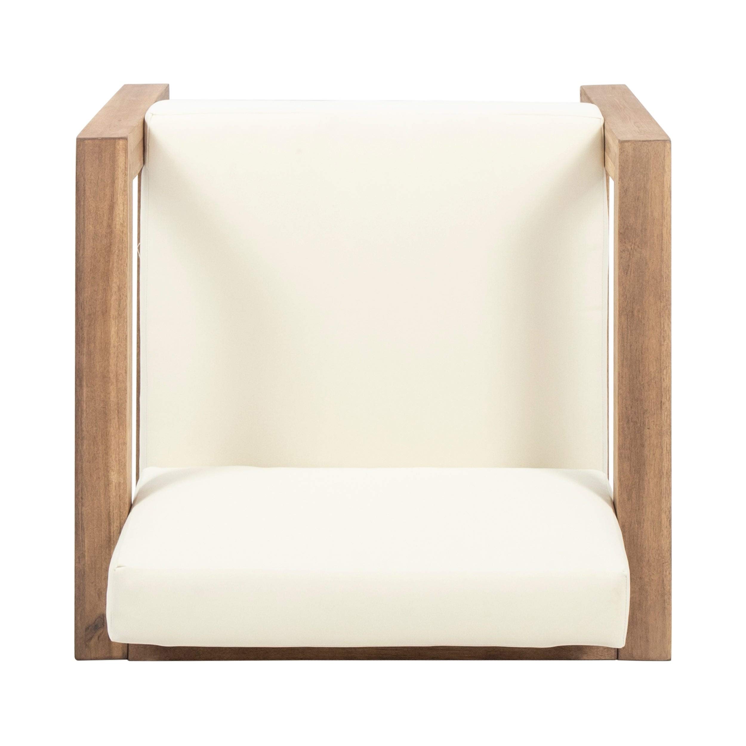 Beige Modern Outdoor Wooden Club Chairs with Water-Resistant Acacia Cushions (Set of 2) - Perfect for Patio, Garden, Poolside & Backyard Relaxation