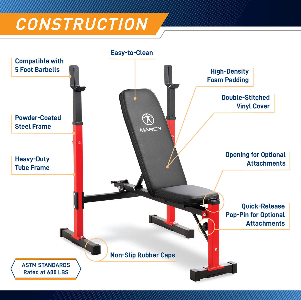 Marcy MWB 5511 Standard Weight Bench for Home Gym - Adjustable Workout Bench for Strength Training & Bodybuilding | Perfect for Home Fitness, Garage Gym & Personal Training