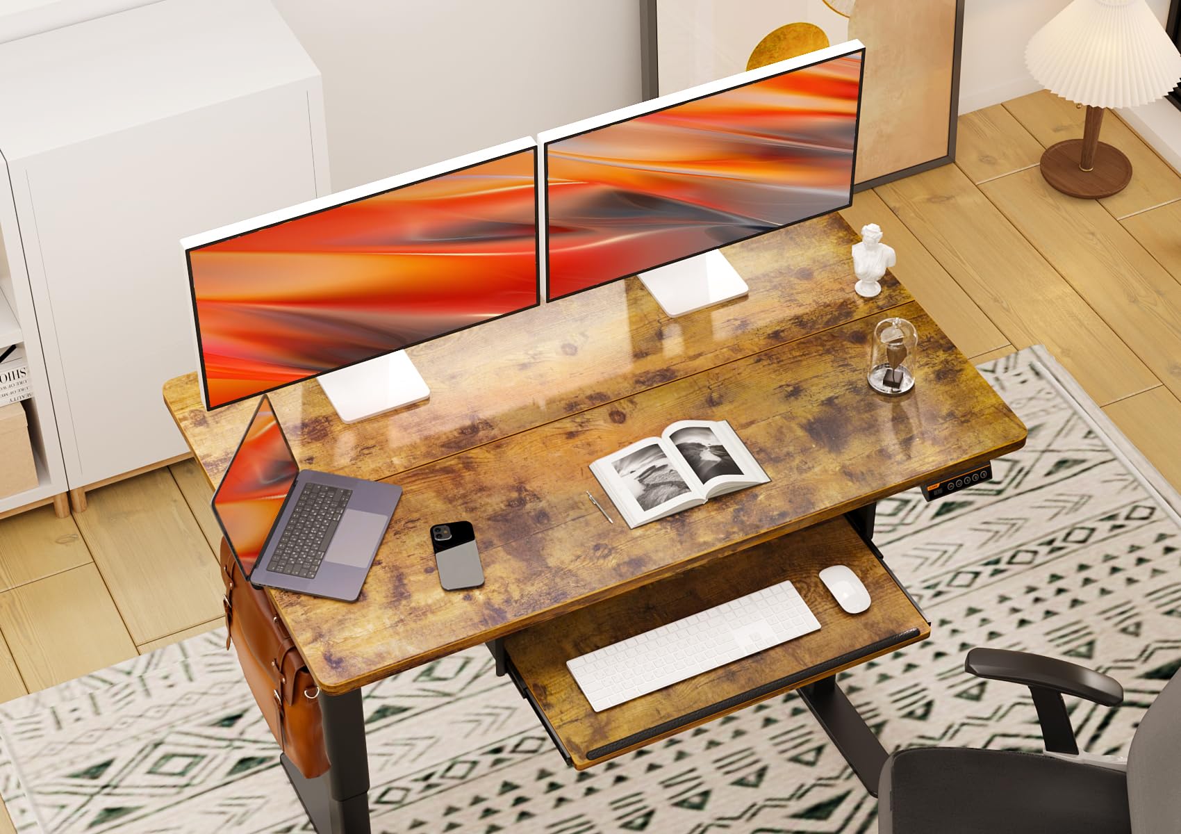 Claiks Adjustable Height Standing Desk with Keyboard Tray - 48 Inch Rustic Brown Home Office Desk for Computer Workstation | Perfect for Ergonomic Workspace & Small Office Setup