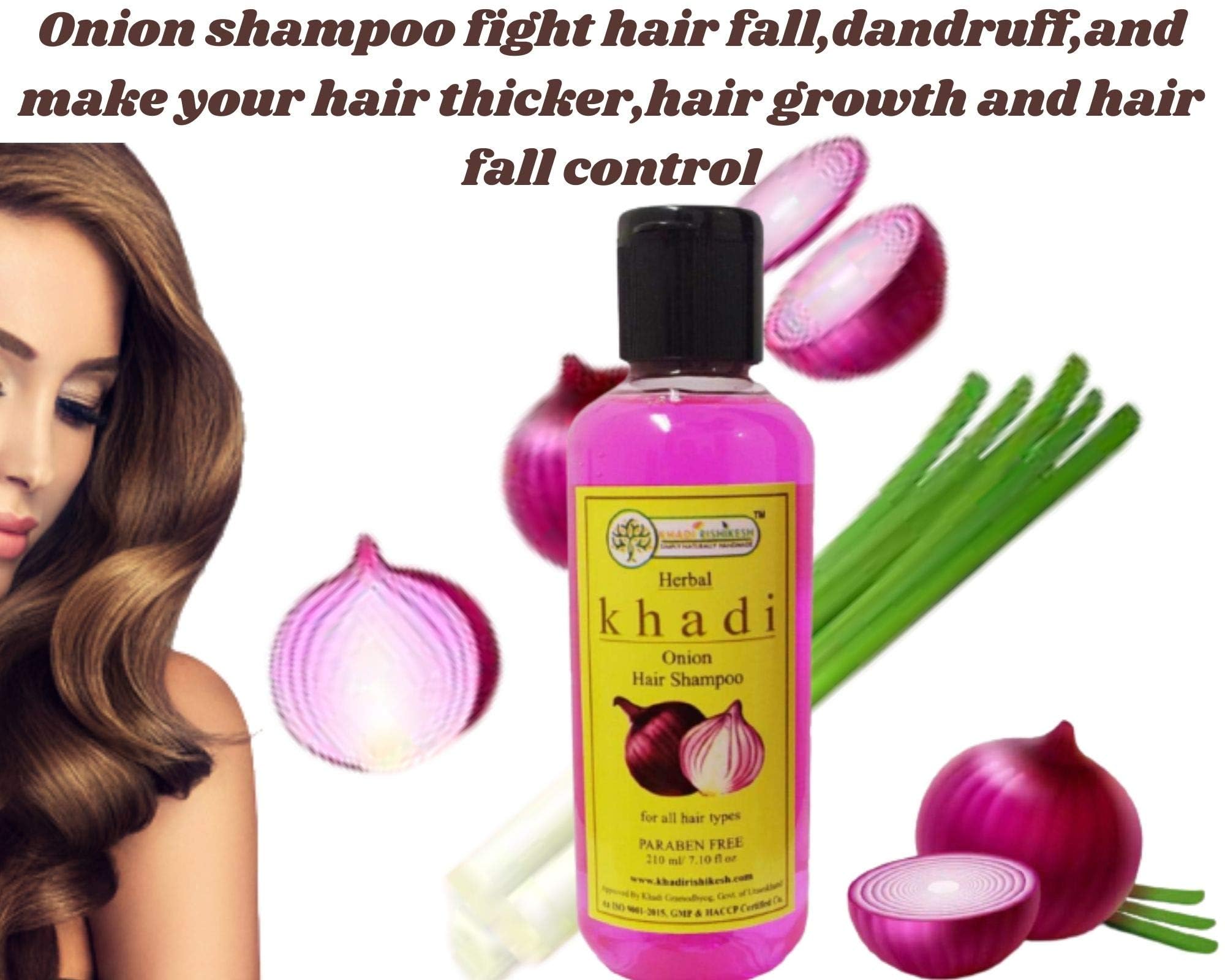 KHADI RISHIKESH Herbal Onion Shampoo for Hair Growth - Reduces Hair Fall, Controls Dandruff & Strengthens Hair Roots - 210ml for Men & Women - Perfect for Daily Hair Care & Scalp Health