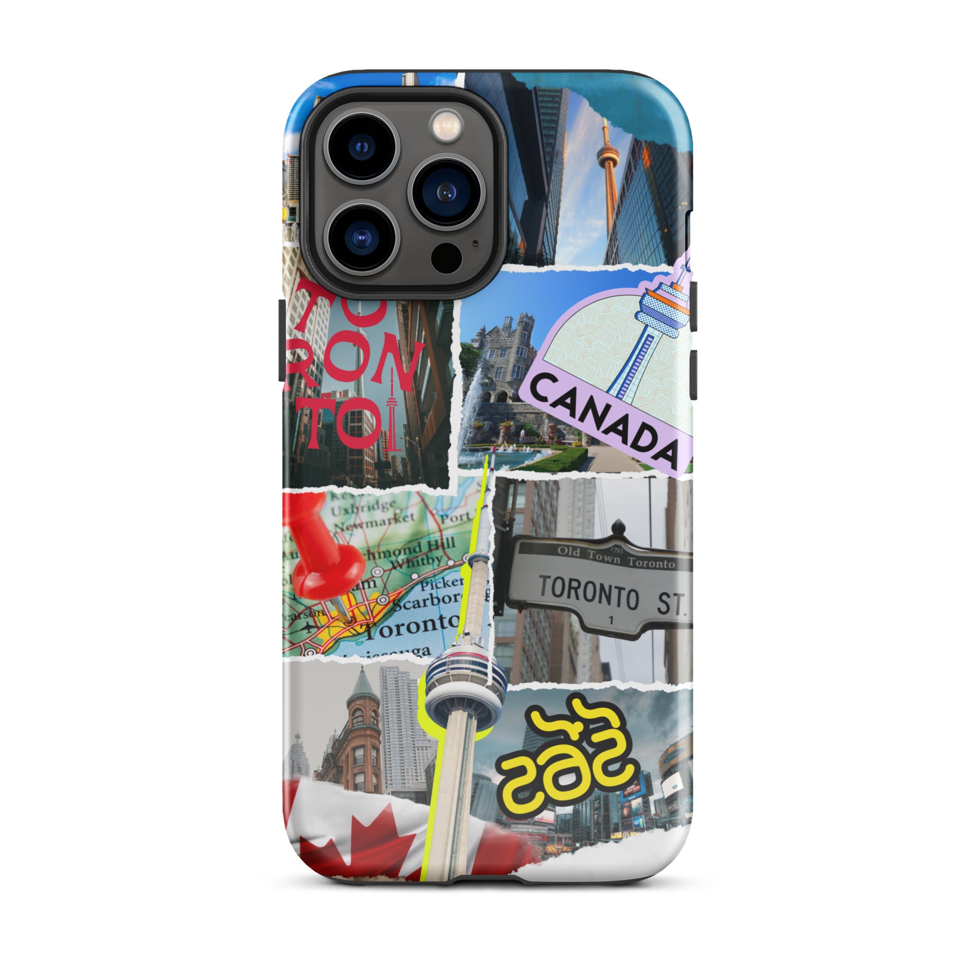 Premium Toronto Skyline Collage iPhone Case - Durable Protective Cover for iPhone 12/13/14/15 Pro Max - Perfect Gift for Travel Lovers & Cityscape Enthusiasts (Use at Home, Office or While Traveling)
