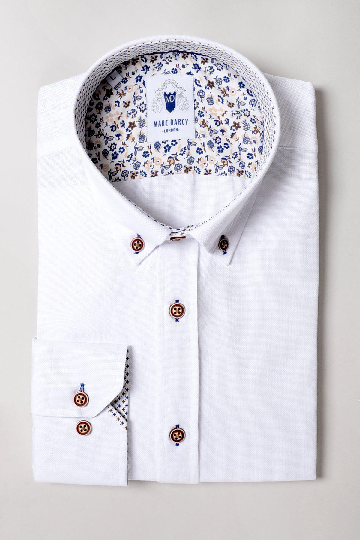 CHARLIE Men's White Oxford Shirt with Tan Buttons - Classic Casual Button Down Shirt for Office, Business & Everyday Wear
