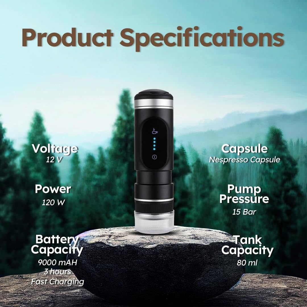 Portable Mini Espresso Machine with USB Charging - Compact Travel Coffee Maker for Camping, Hiking, RV & Office Use | Perfect for Outdoor Adventures & Workspaces
