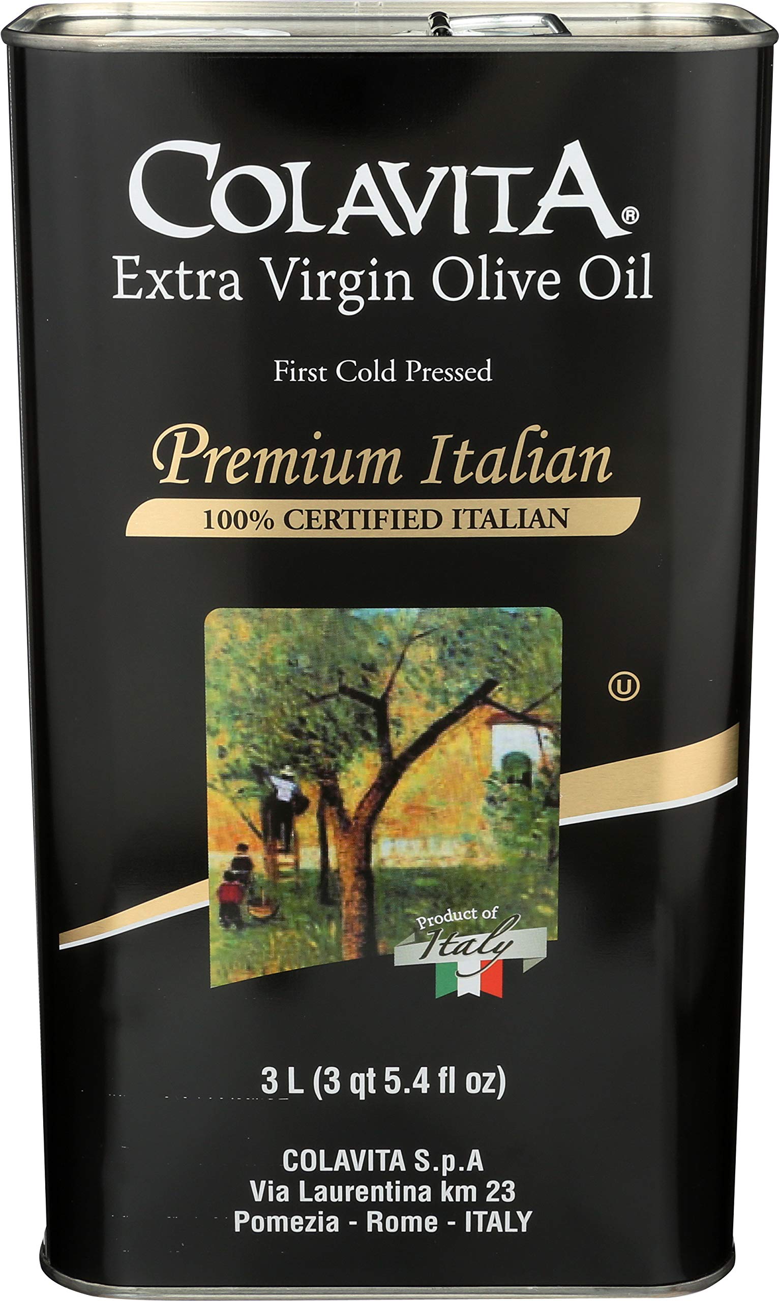 Colavita Premium Italian Extra Virgin Olive Oil - 101.4 fl oz Tin Can - Cold Pressed, First Cold Press, Rich Flavor - Perfect for Cooking, Salad Dressings & Dipping Bread