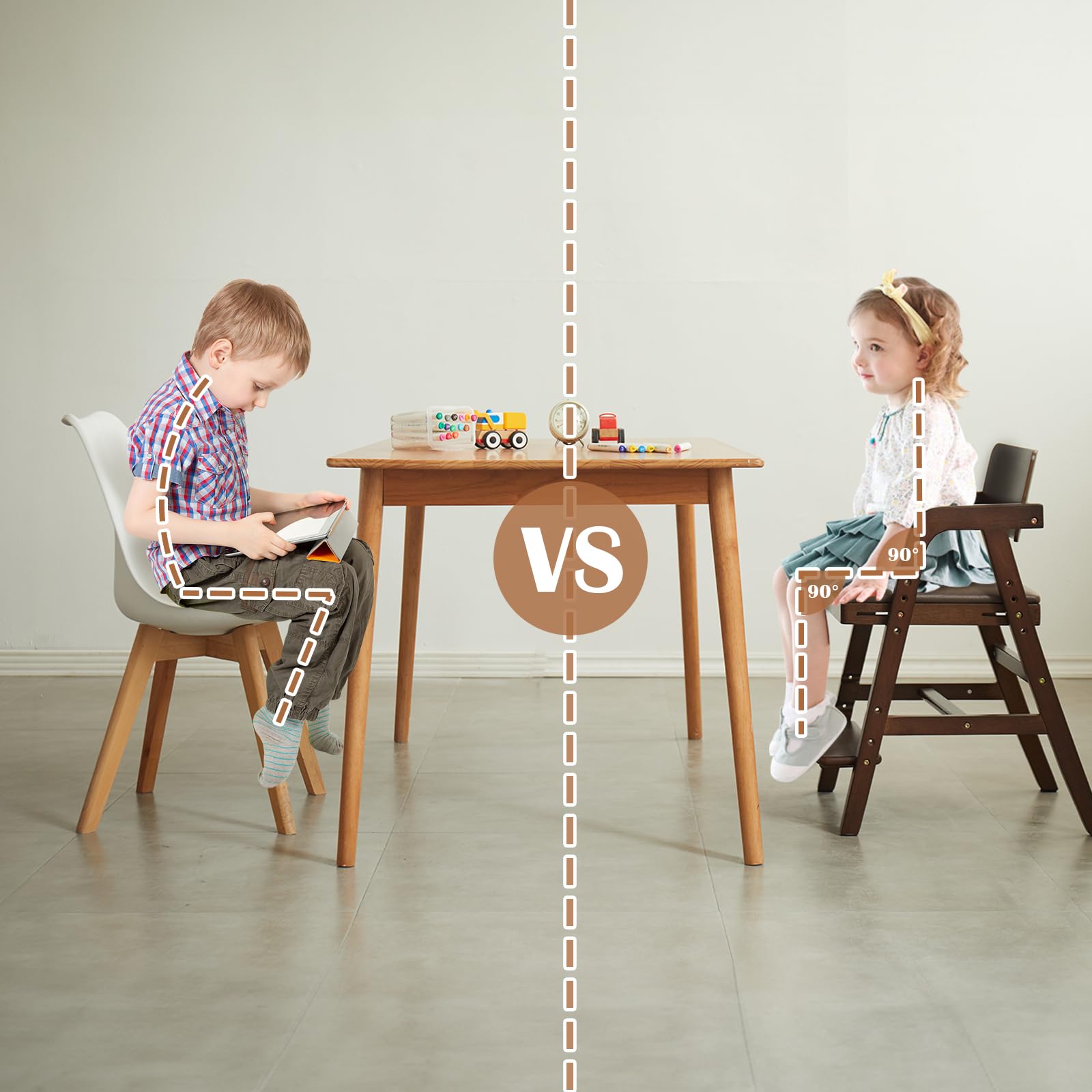Solid Wood High Chairs for Toddlers - Adjustable Height Baby Dining Chair & Study Chair for Kids | Perfect for Kitchen, Dining Room & Homeschooling