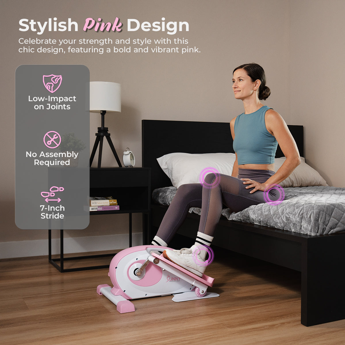 Smart Pink Under Desk Mini Elliptical Exercise Machine for Home & Office - Portable Foot Pedal Exerciser for Legs & Arms Workout While Sitting or Standing