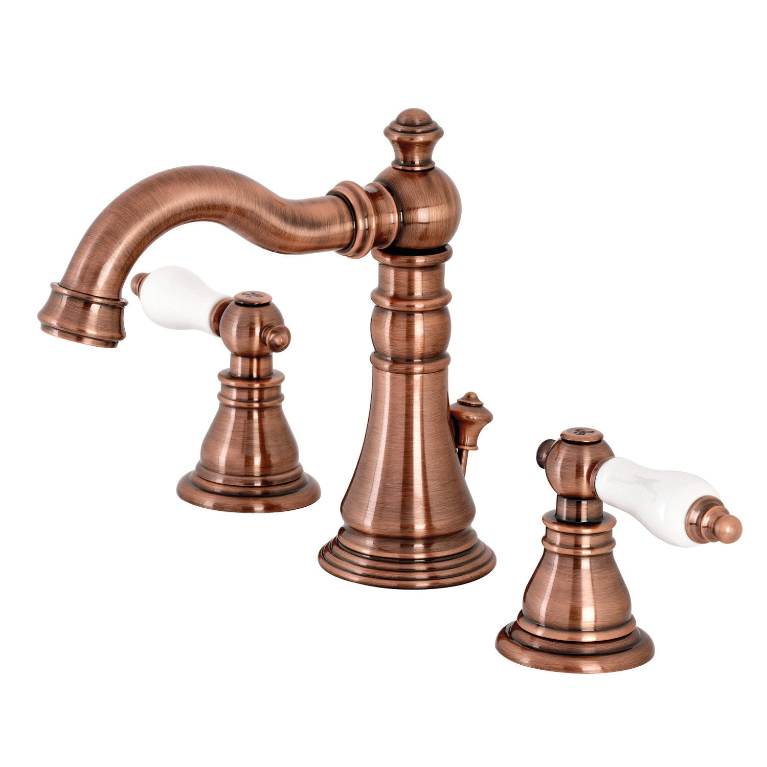 American Patriot FSC197APLAC Two Handle 3 Hole Widespread Bathroom Faucet with Brass Pop Up Drain - Antique Copper Finish for Vintage Style Bathrooms, Perfect for Bathroom Renovation and Home Upgrade