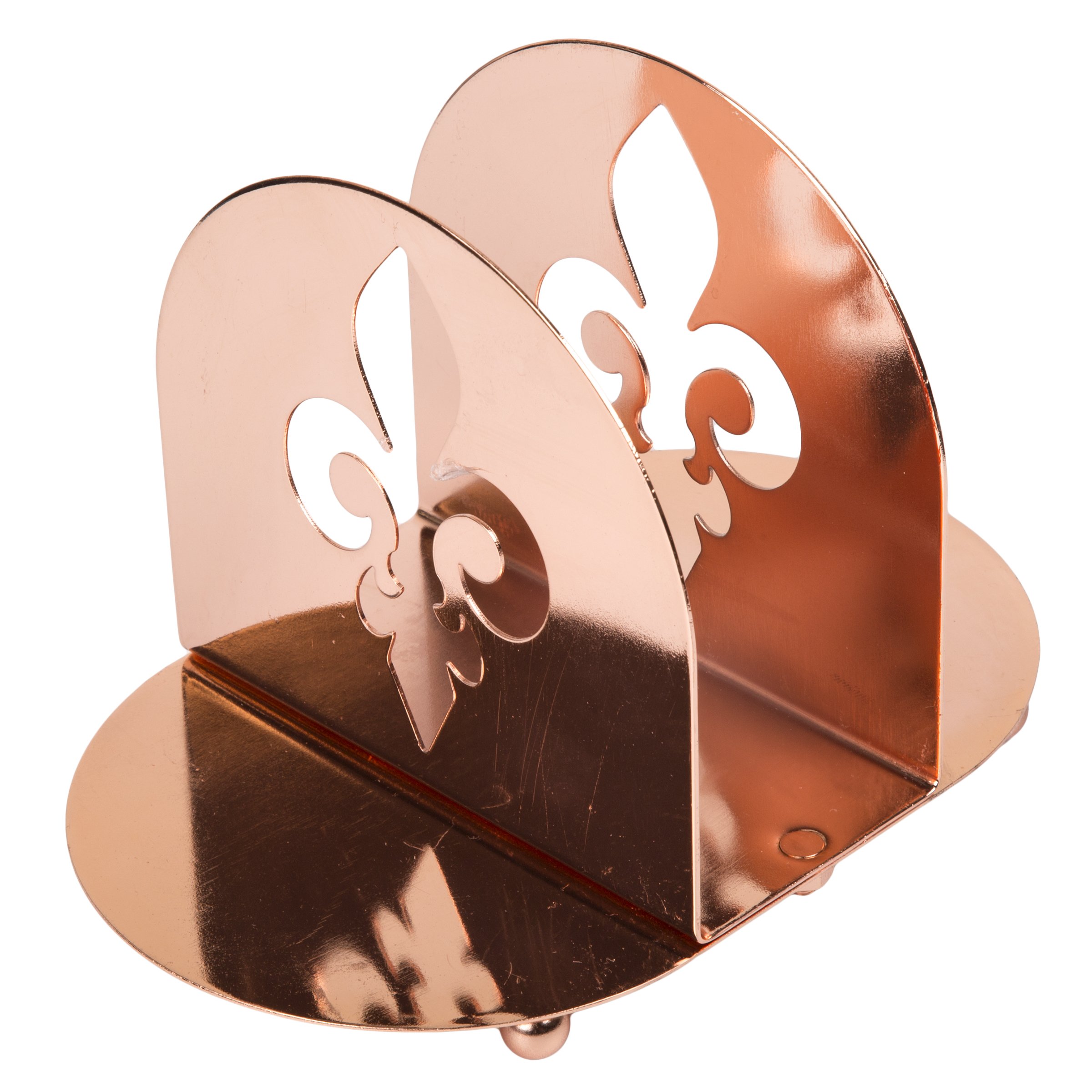 Elegant Copper-Finish Metal Napkin Holder with Fleur De Lis Design - Perfect for Table Setting, Salt & Pepper Shakers, Condiments - Ideal for Dining Room, Kitchen & Party Decor