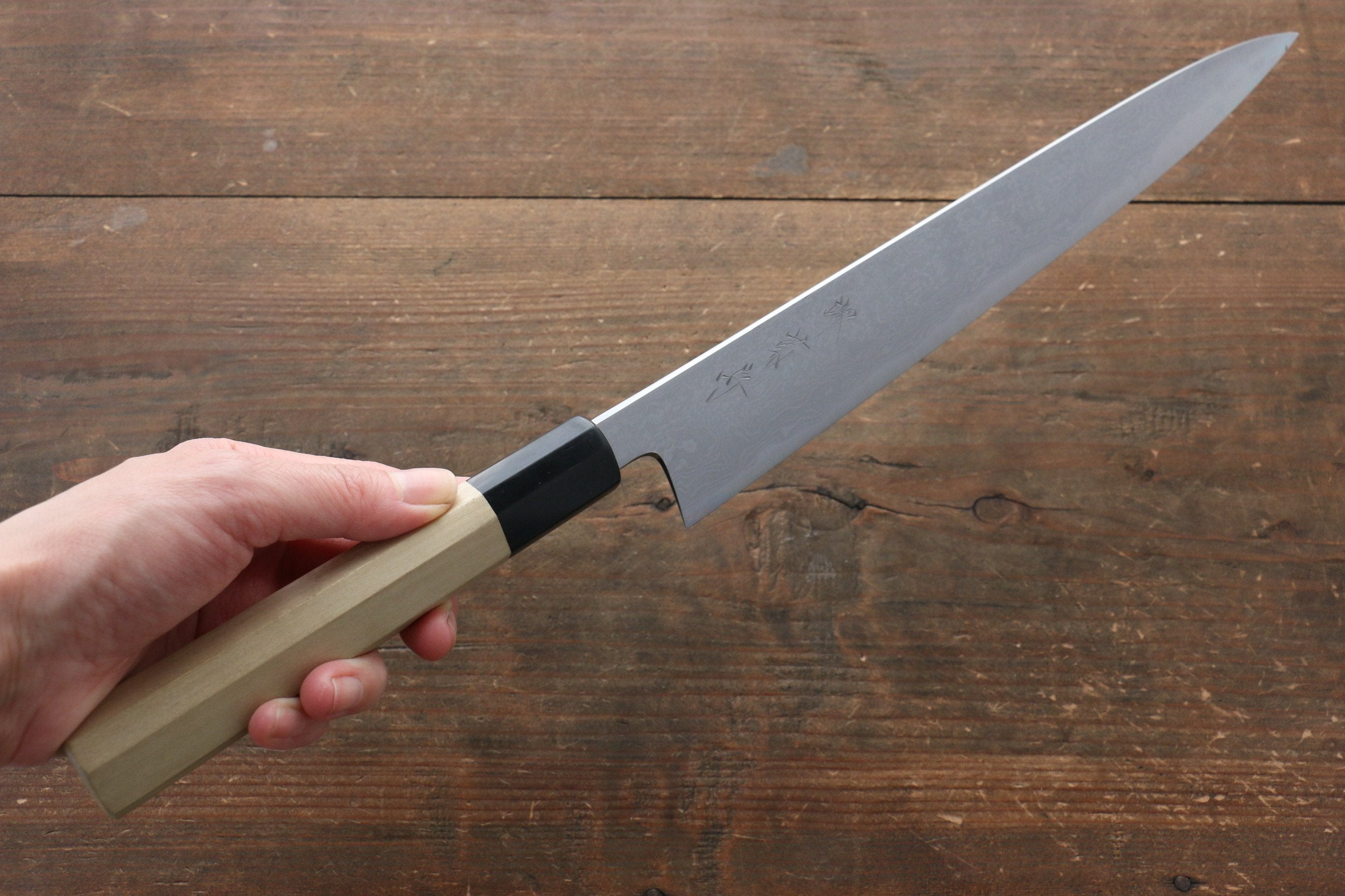 Premium Kikumori Blue Steel No.1 Damascus Sujihiki Knife 270mm - Japanese Chef Knife with Magnolia Wood Handle - Perfect for Slicing Sashimi, Meat & Sushi Preparation