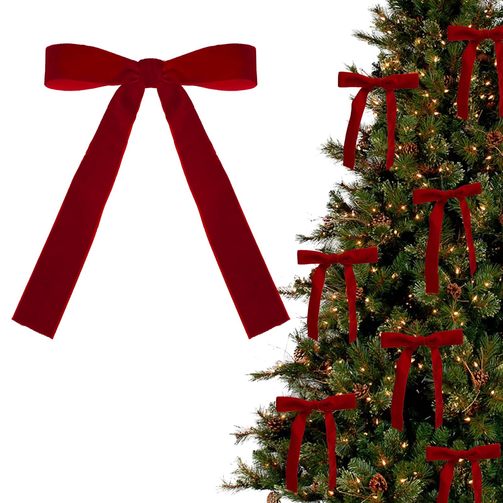 12pcs Red Velvet Christmas Tree Bows - Premium Holiday Decor with Gold Twist Ties for Xmas Tree, Wreath, Garland & Gift Wrapping - Perfect for Holiday Home Decor & Party Decoration