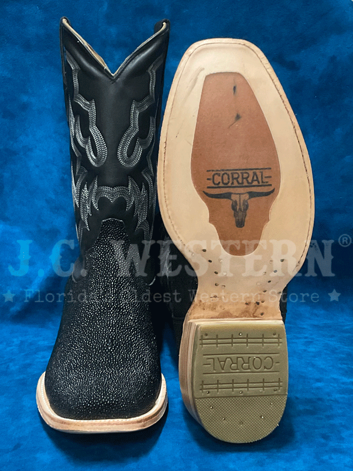 Men's Corral A4423 Stingray Embroidery Western Boots - Black Cowboy Boots for Riding, Country Dancing & Rodeo Events