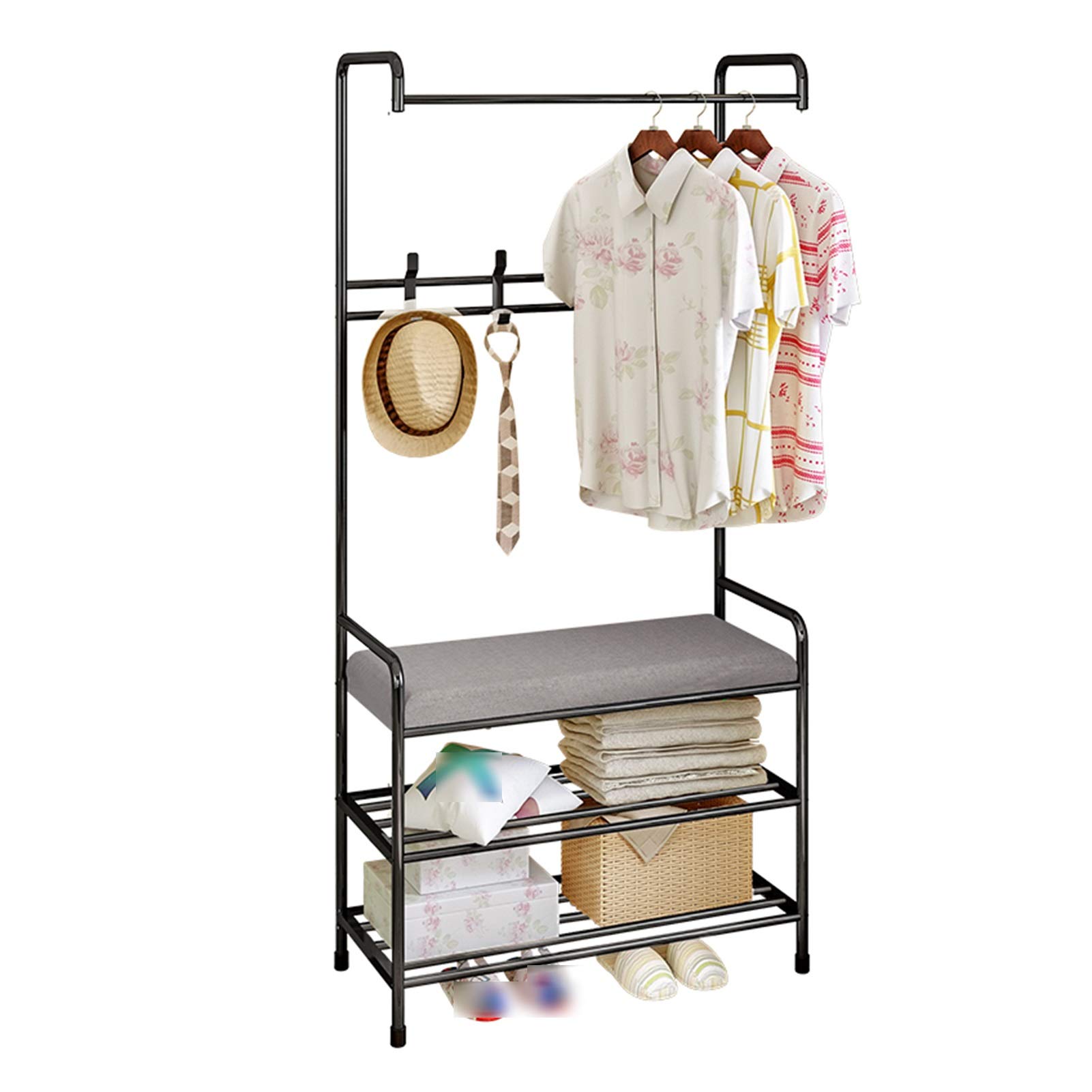 XINGLL Coat Rack with Bench - 8 Hooks for Clothes, Hats & Bags - Hallway & Bedroom Storage