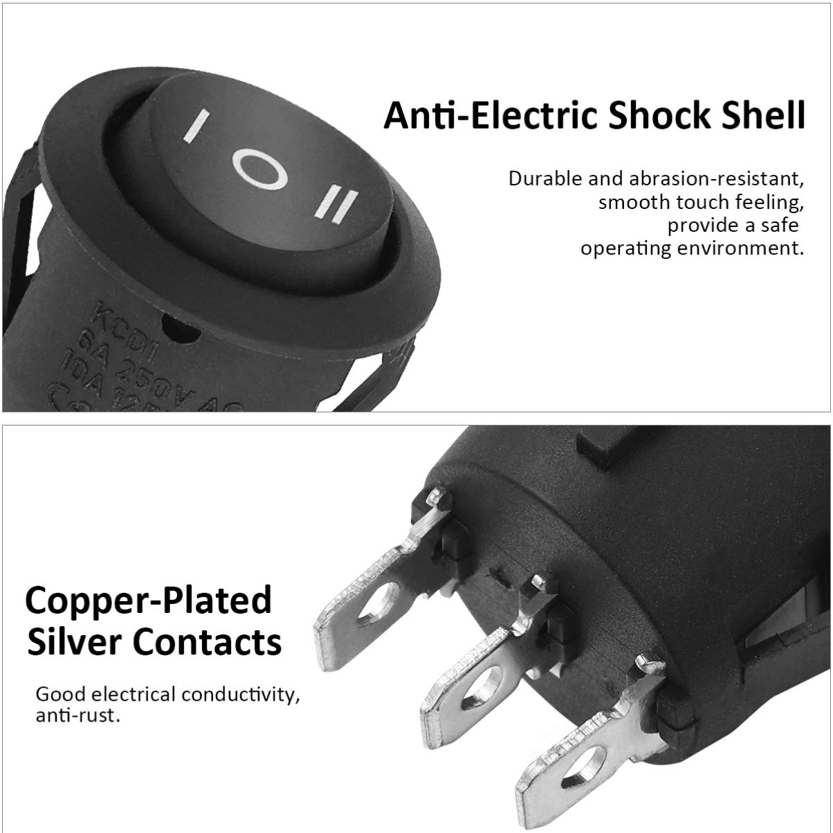BESPORTBLE 5-Piece Rocker Switch Set - 3 Round Double Throw Push Buttons for Power Control in Office, Bar, and Car Applications