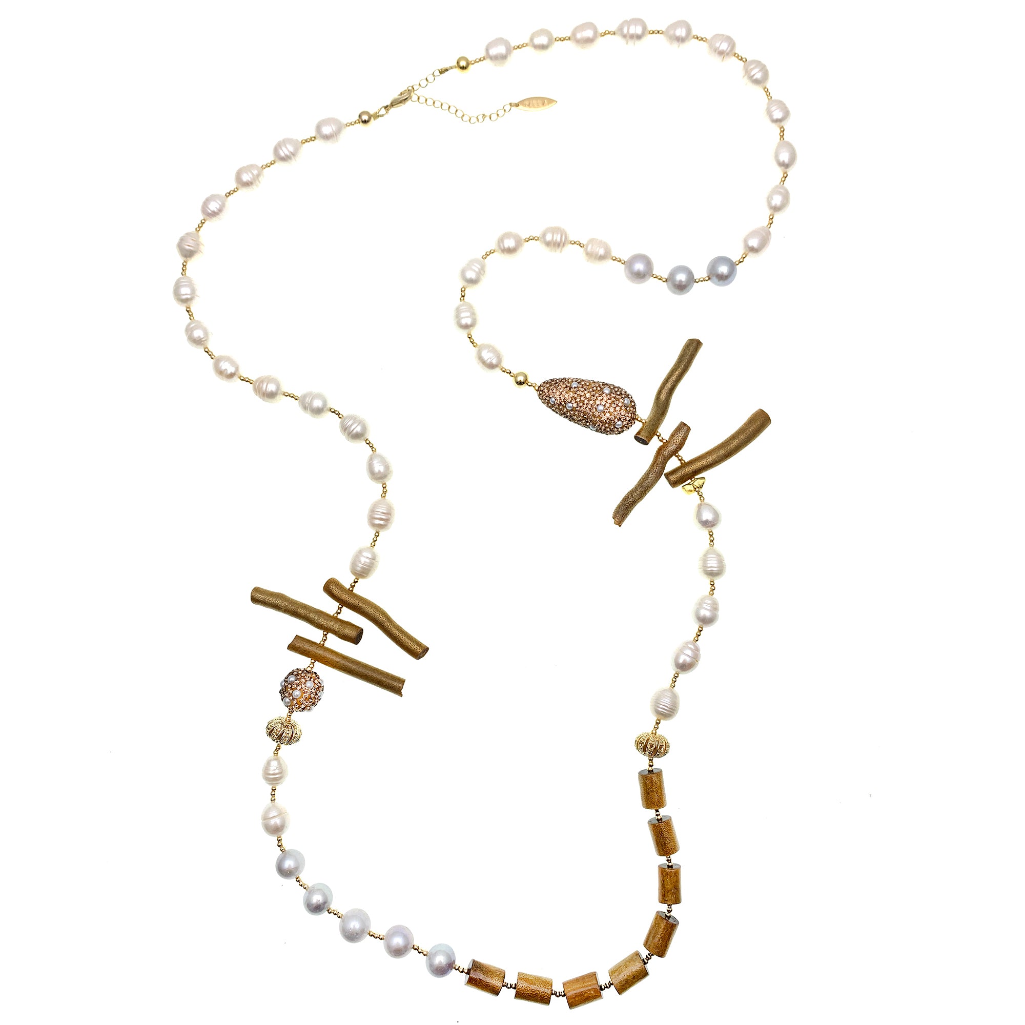 Elegant Freshwater Pearls & Golden Coral Two-Way Necklace FN003 - Perfect for Weddings, Parties & Special Occasions