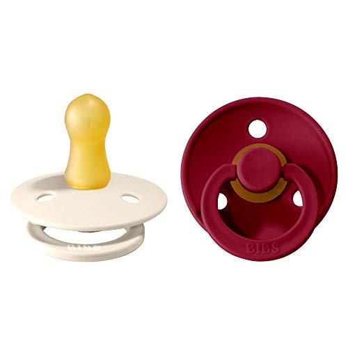 BIBS Colour Baby Pacifier 2-Pack - BPA Free Natural Rubber Latex Soother for Newborns (0-6 Months) | Ivory & Ruby | Made in Denmark | Perfect for Daytime Comfort & Nighttime Sleep