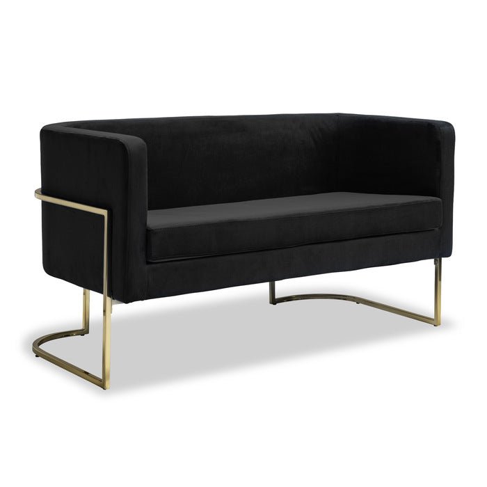 Black Betto Collection Loveseat Sofa - Modern 2-Seater Couch for Small Spaces, Living Room, Apartment & Office - Comfortable Fabric Upholstery with Sturdy Wooden Frame