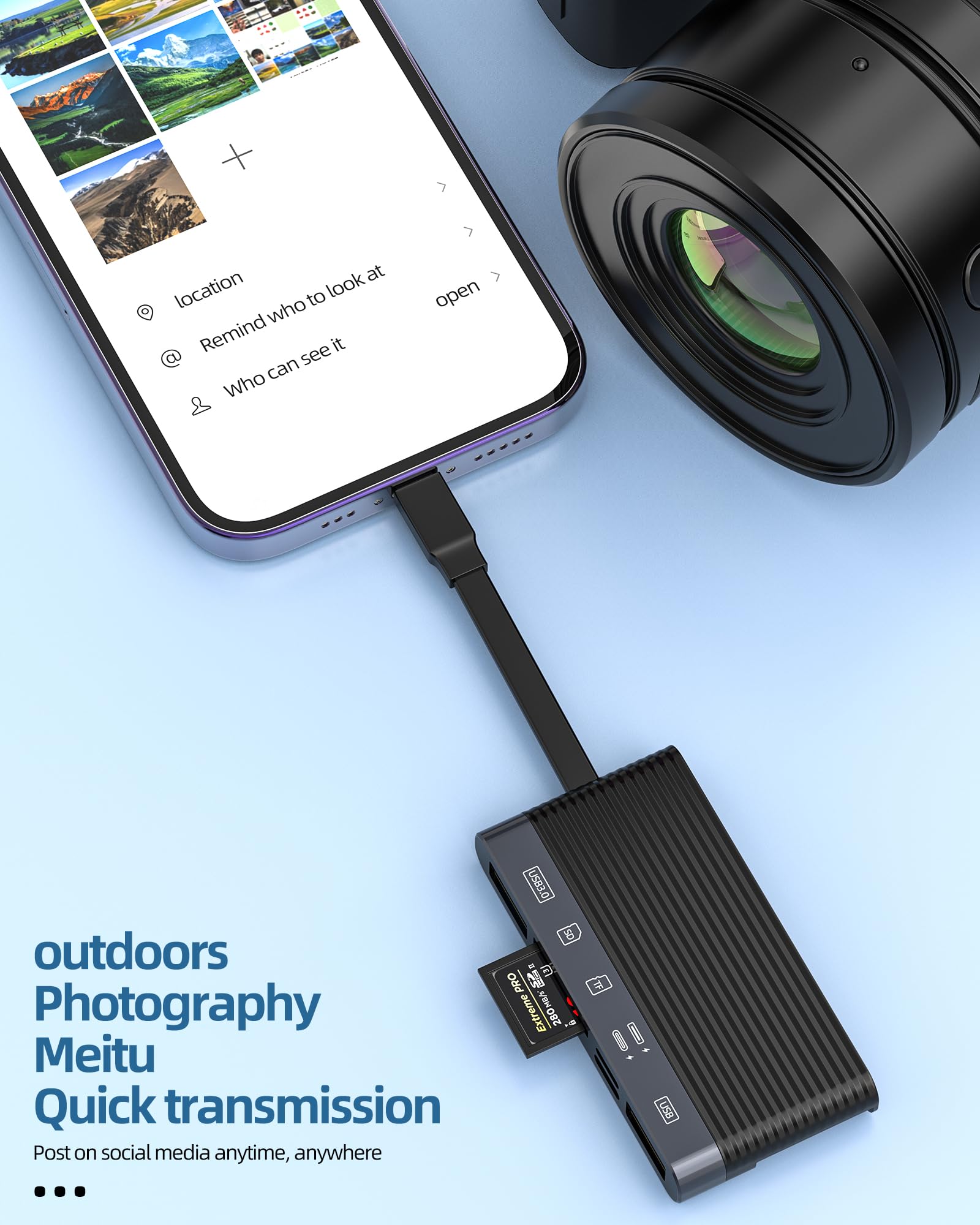 6-in-1 USB C to Lightning Adapter with SD/TF Card Reader - OTG 3.0 Type-C Data Transfer Cable for iPhone 15, iPad, MacBook & PC - Perfect for Photography, File Sharing & Mobile Device Management