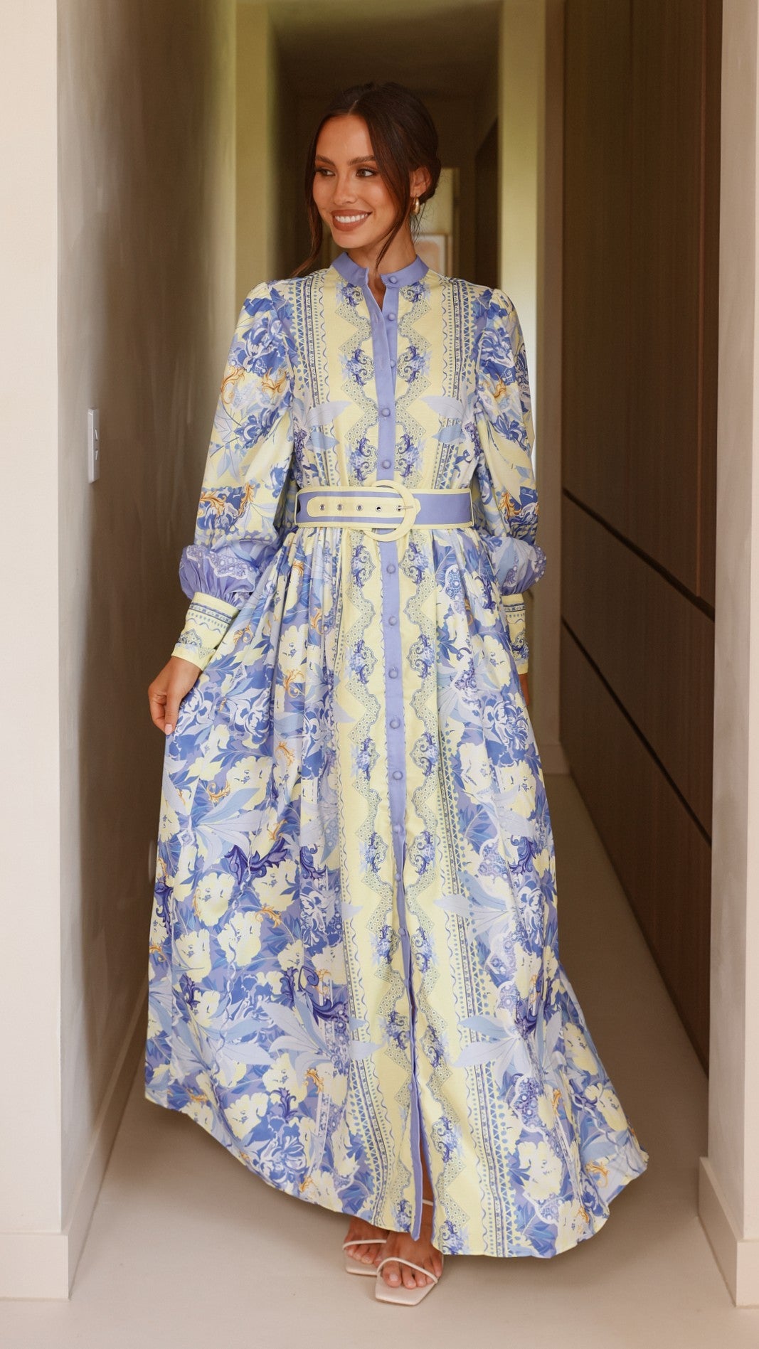Kalliope Maxi Dress for Women - Flowy Blue & Yellow Floral Summer Dress - Perfect for Beach Vacations, Parties & Casual Outings