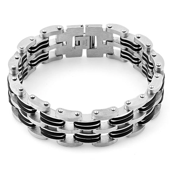 Premium Stainless Steel Black Rubber Link Bracelet for Men & Women - Durable Waterproof Unisex Watch Band for Sports, Outdoor & Everyday Wear
