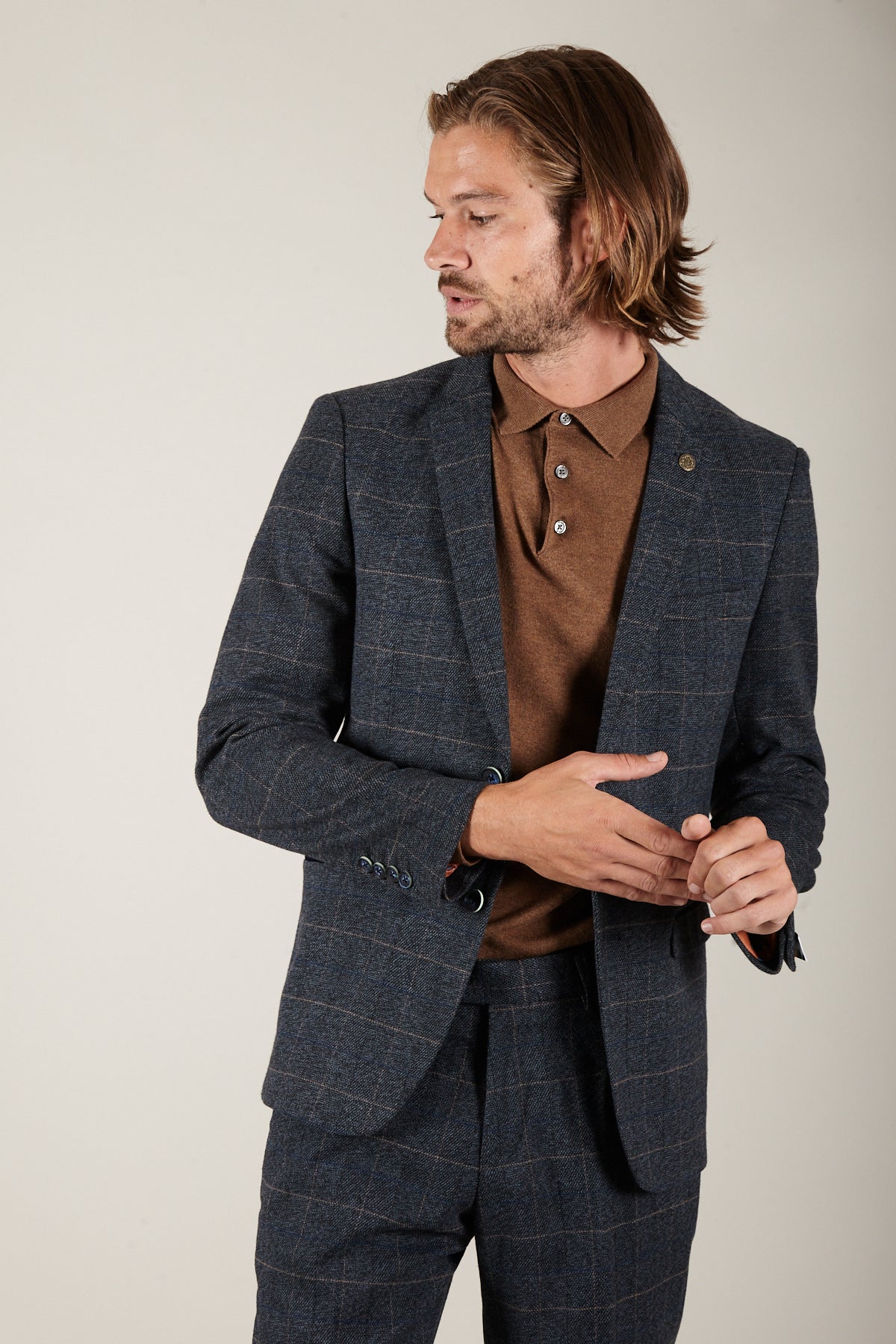 SCOTT Blue Check Two Piece Suit for Men - Classic Business Formal Attire for Office, Wedding & Special Occasions