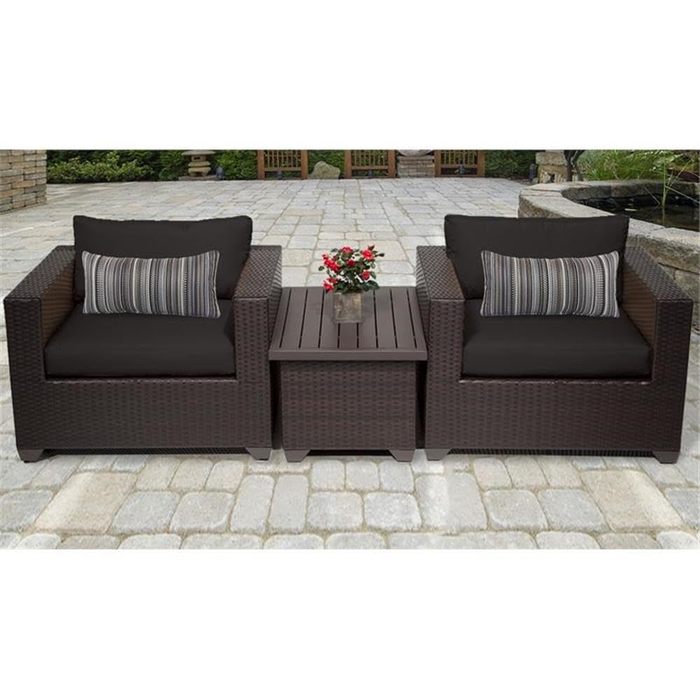 TK Classics Belle 3-Piece Outdoor Wicker Patio Furniture Set in Black - Rattan Sofa Set with Coffee Table for Garden, Poolside & Backyard Relaxation