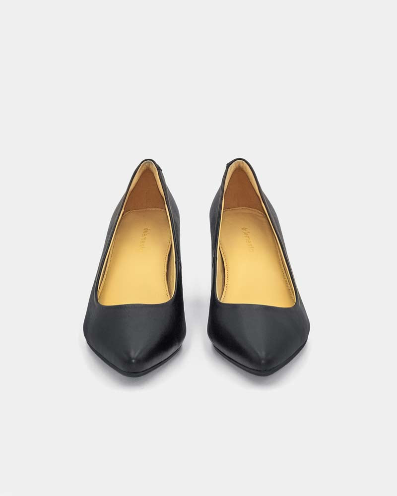 Black Leather Block Heel Pumps for Women - Comfortable Office & Party Shoes - Stylish Pointed Toe High Heels for Work, Wedding, and Evening Events