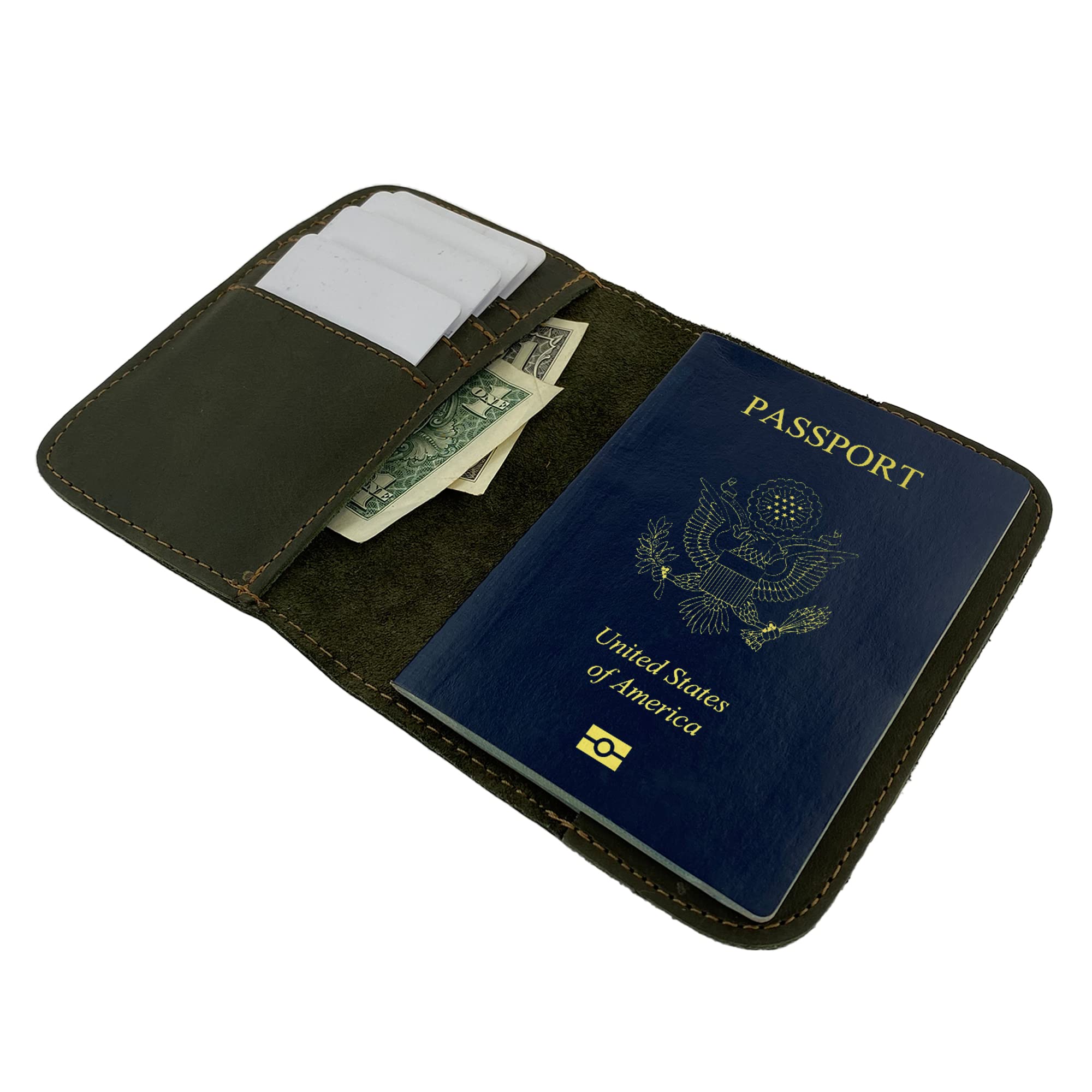 Premium Handmade Full Grain Leather Bifold Passport Wallet - RFID Blocking Travel Wallet with Card Slots & Money Holder - Classic Dark Jade Passport Cover for Men & Women | Perfect for International Travel, Business Trips & Vacation Accessories
