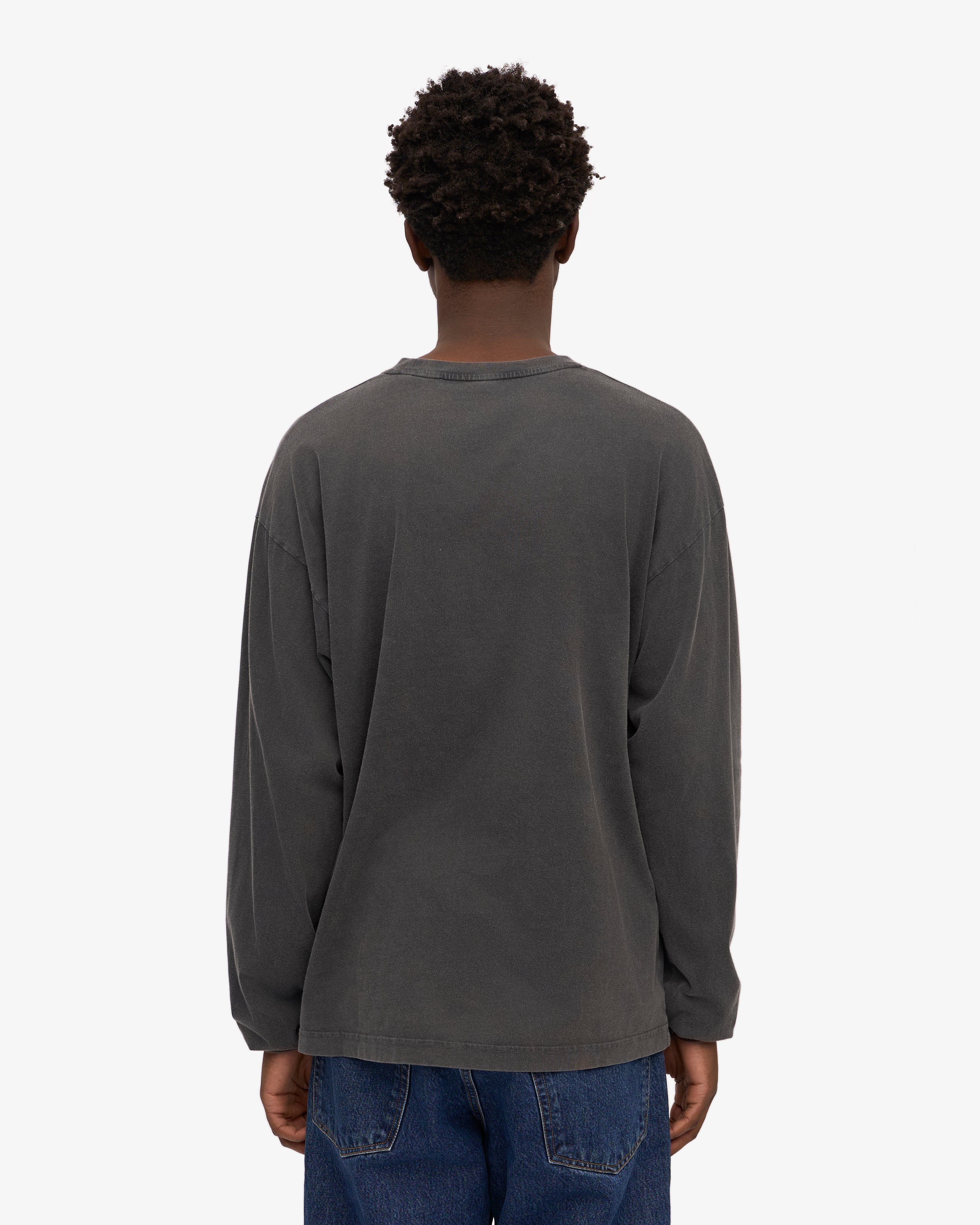 Oversized Organic Long Sleeve T-Shirt for Women - Faded Black - Soft Cotton Comfort Fit - Perfect for Casual Wear, Layering & Street Style