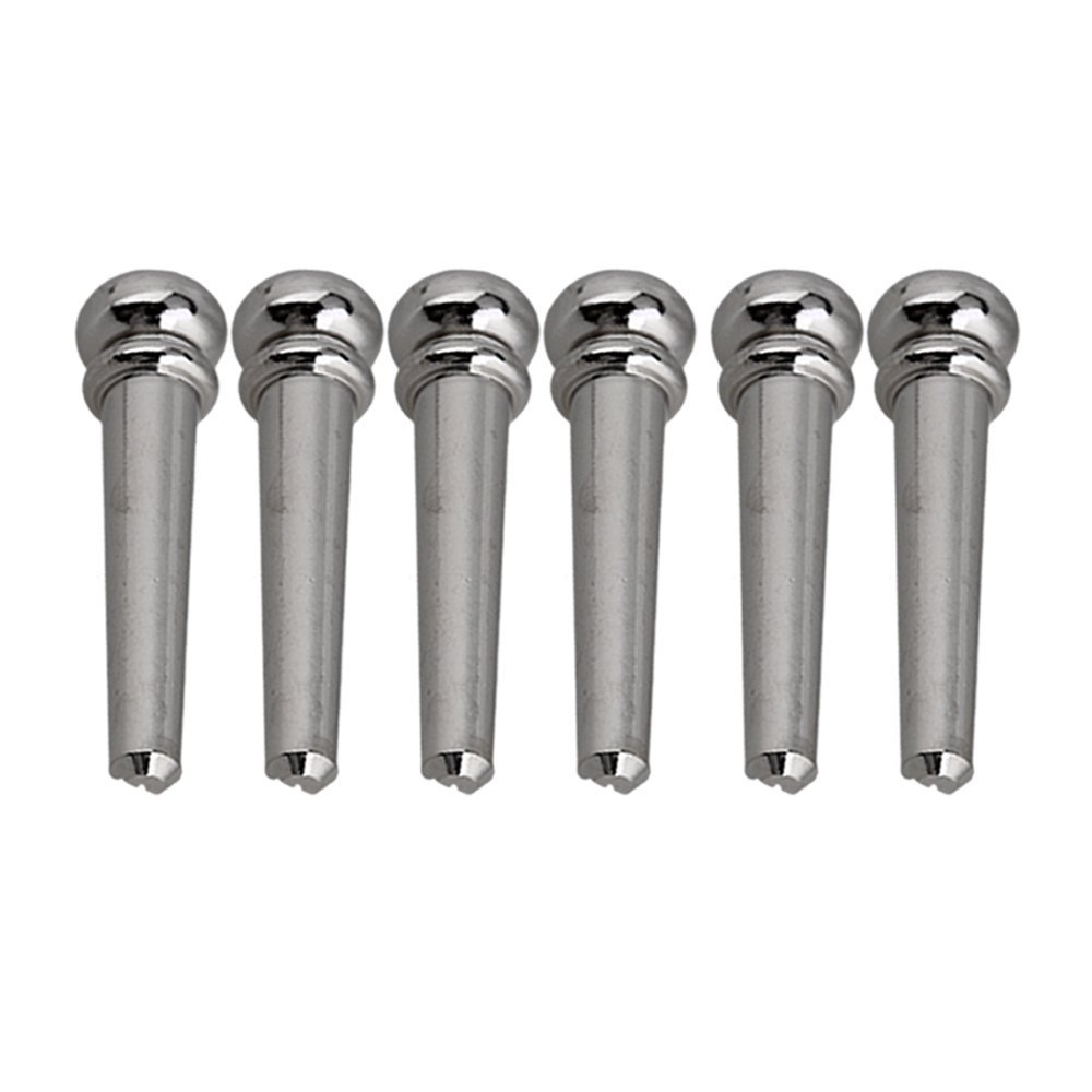 6Pcs Brass Guitar Bridge Pins - Silver Acoustic Guitar String Pegs & Fixed Cones - Replacement Parts for Folk/Acoustic Guitars - Perfect for String Changes & Guitar Maintenance