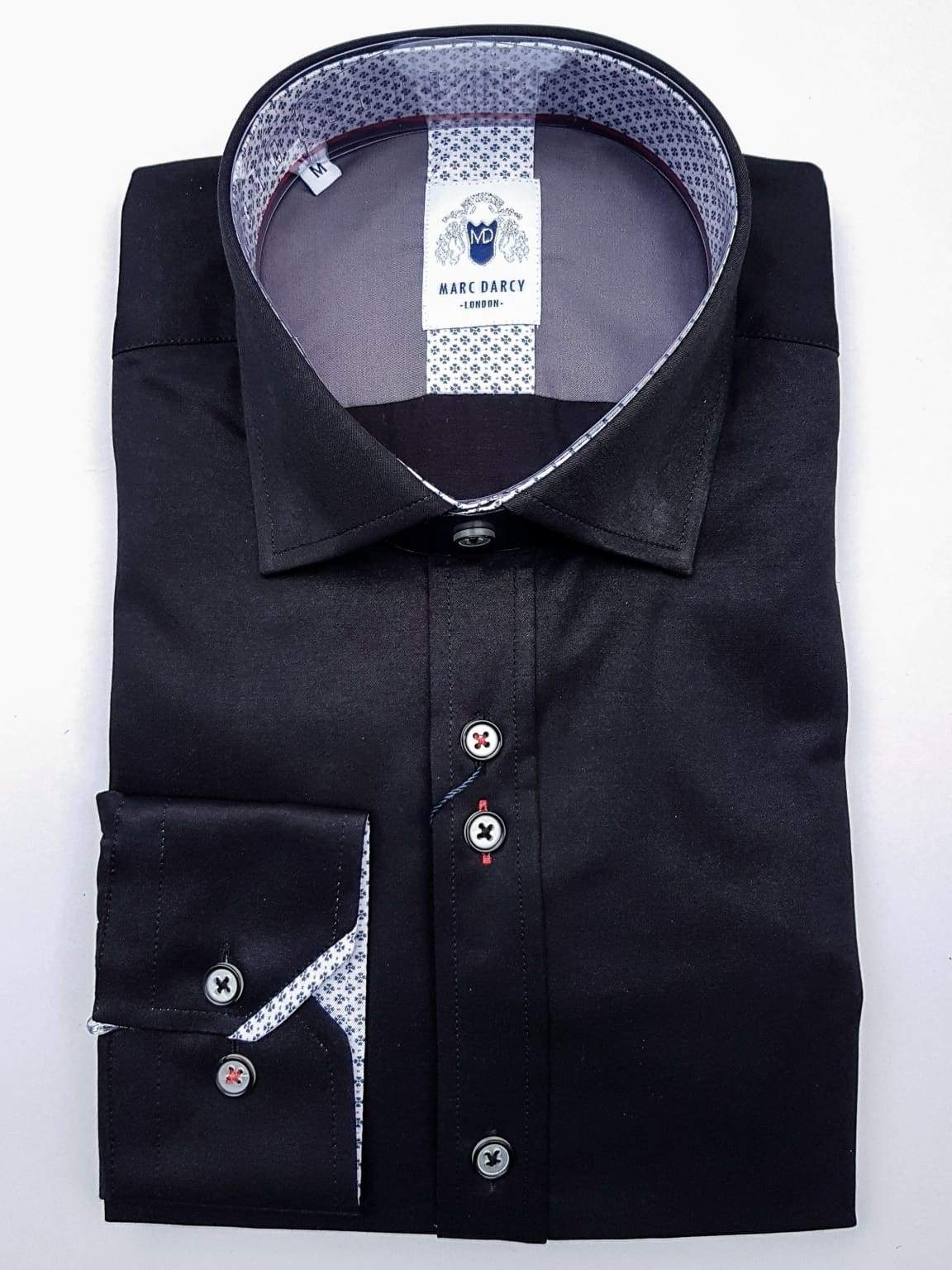 Marc Darcy Alfie Black Long Sleeve Shirt for Men - Premium Slim Fit Business Casual Dress Shirt - Perfect for Office, Wedding & Formal Events