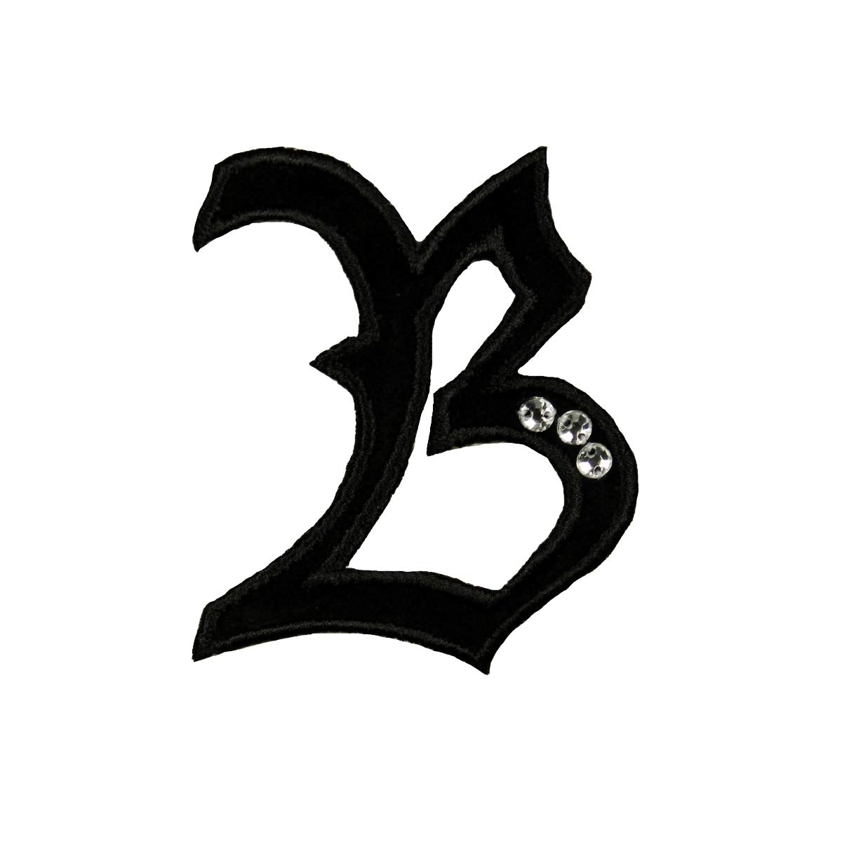 Gothic Letter Patch with Rhinestones - Embroidered Iron On Applique for Jackets, Bags & DIY Crafts | Custom Initial Badge for Gothic Fashion & Punk Style
