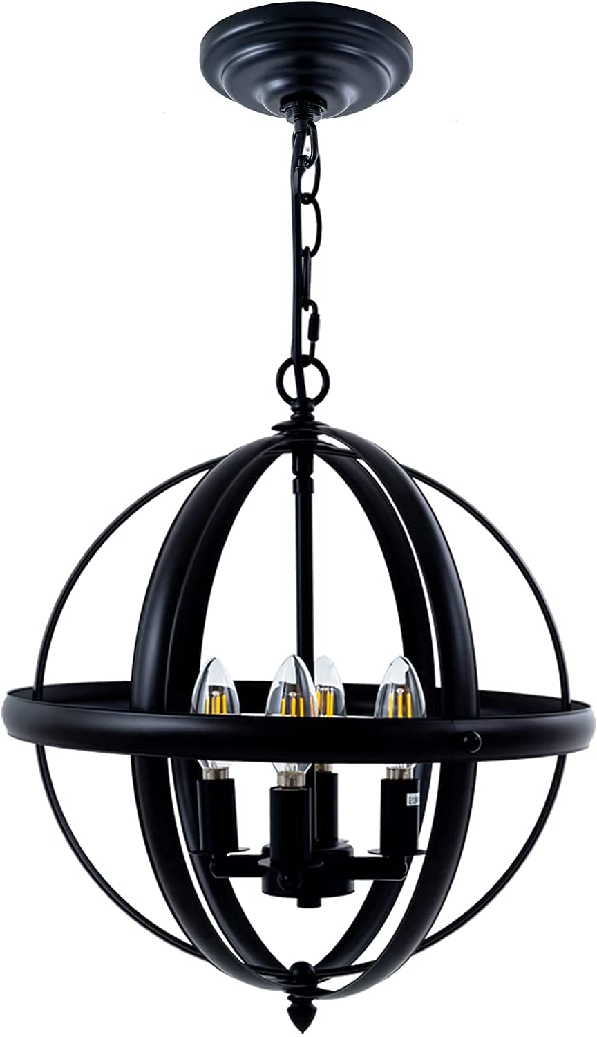 Black Globe Pendant Light - Homtang Adjustable 4-Light Chandelier for Dining Room, Kitchen & Entryway - Modern Hanging Fixture with Interchangeable Shades (15 inch) - Perfect for Farmhouse, Industrial & Contemporary Decor