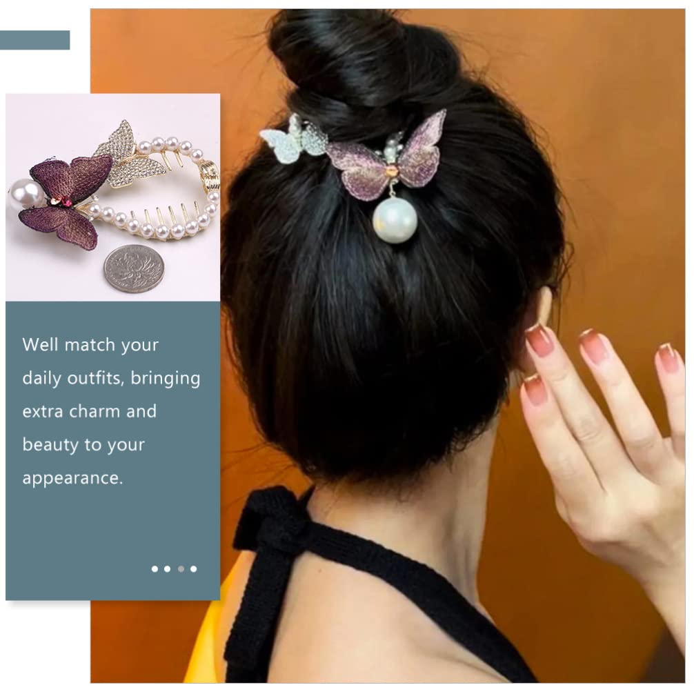 LALAFINA 2-Piece Butterfly Pearl Hair Clips for Women & Girls - Elegant Alloy Hair Barrettes with Meatball Grab Design - Perfect for Parties, Weddings & Daily Hair Accessories (Purple)
