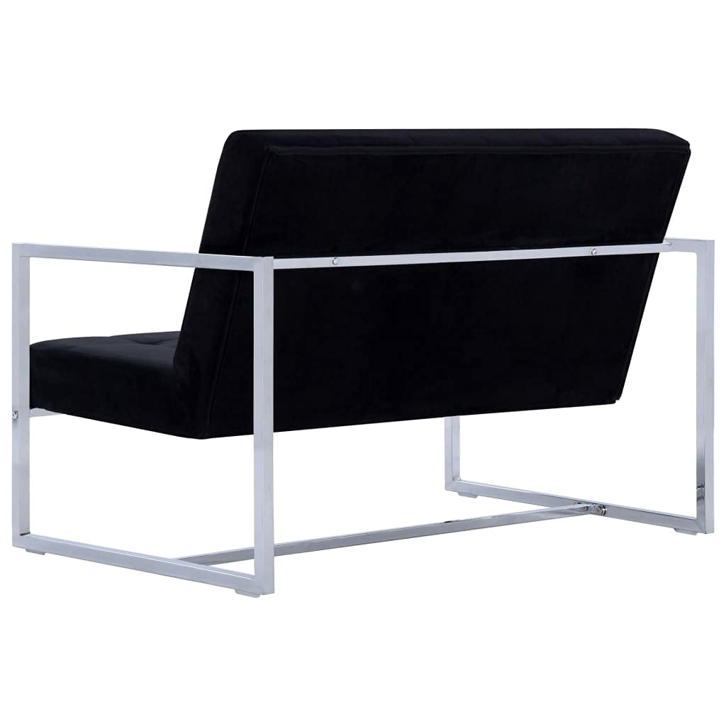 CHARMMA 2-Seater Sofa with Armrests - Black Chrome & Velvet Upholstery, 23.6KG - Modern Living Room Furniture for Small Spaces & Apartments