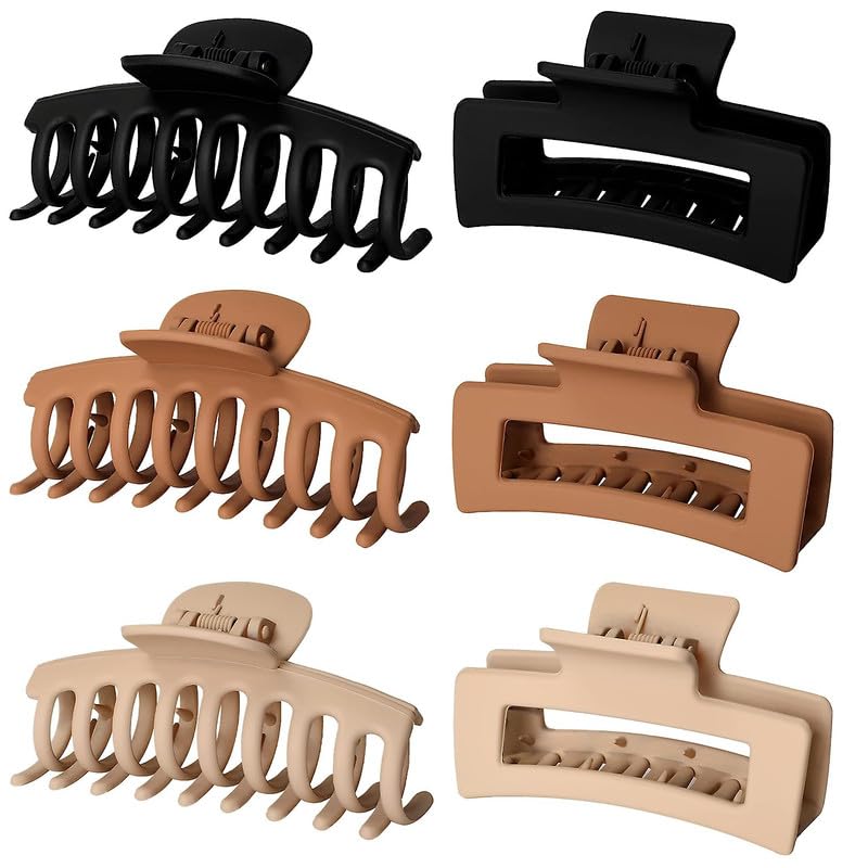 6pcs Matte Square Hair Claws for Thick/Thin Hair - Women & Girls Styling