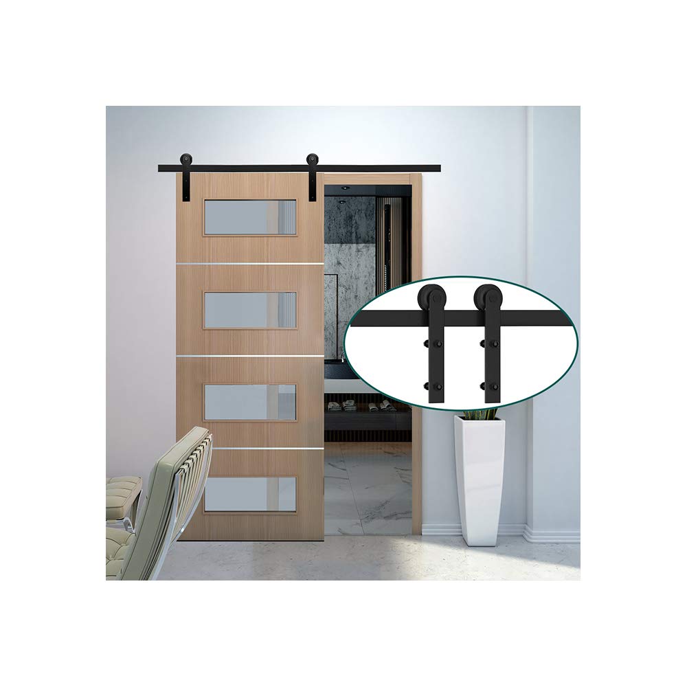 Haccer 8FT Sliding Barn Door Hardware Kit - Black Single Door Track System for Rustic Home & Farmhouse Style | Perfect for Bedroom, Closet & Interior Doors