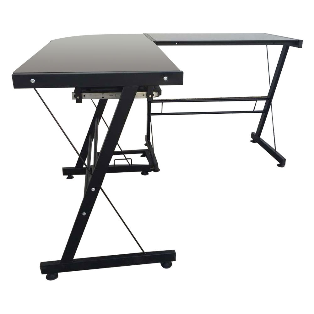 L-Shaped Durable Stalinite Computer Desk - Black Home Office Workstation for Small Spaces, Gaming & Study | Perfect for Bedroom, Dorm & Apartment