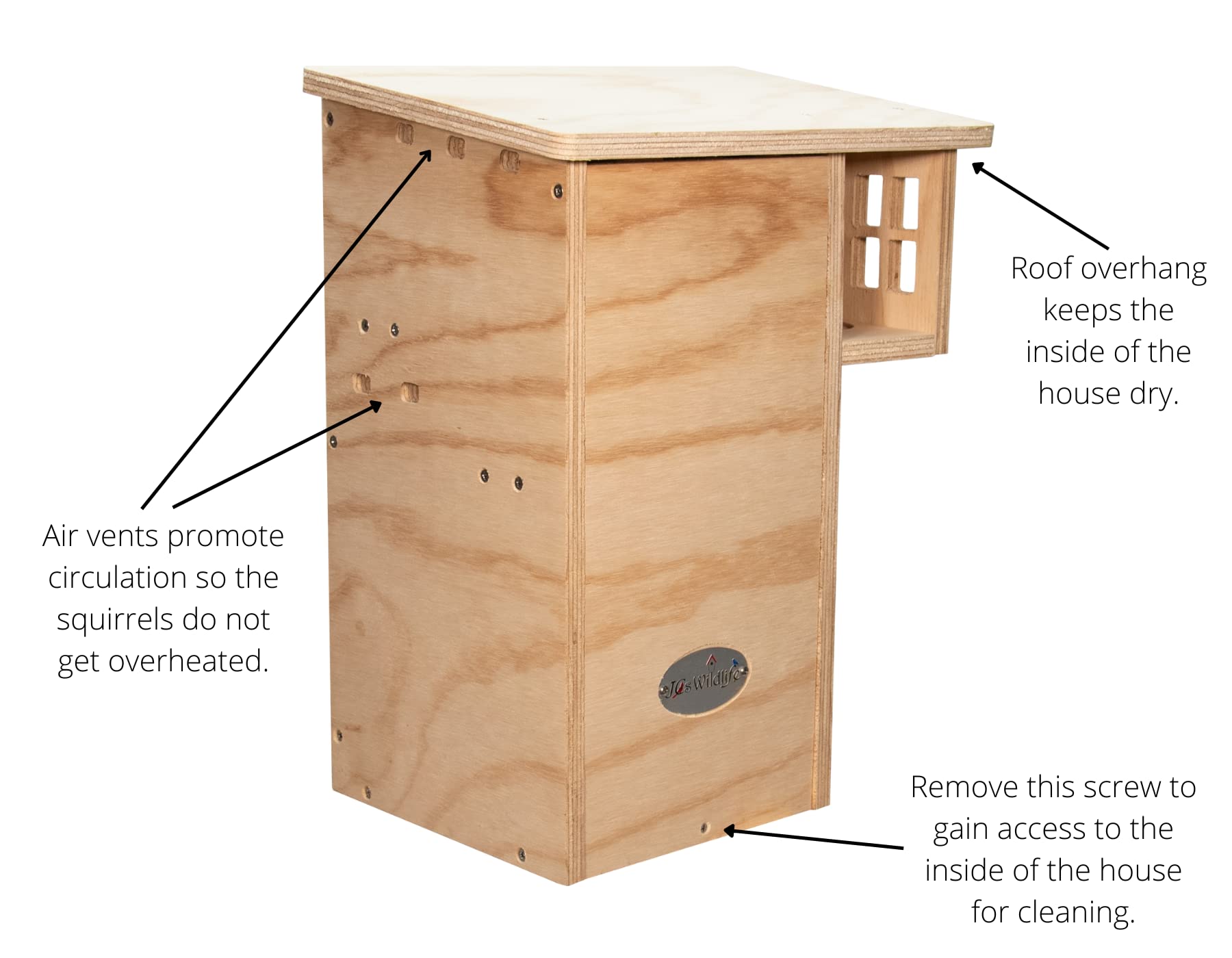 JCs Wildlife Plywood Squirrel House - Natural Wooden Outdoor Squirrel Nesting Box for Backyard, Garden & Trees - Perfect for Wildlife Observation & Squirrel Shelter