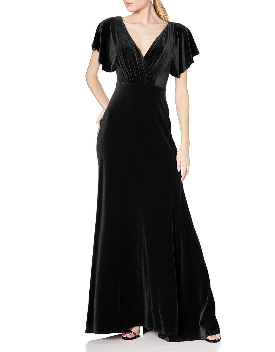 Elegant Velvet V-Neck Bridesmaid Dress for Women - A-Line Prom Gown with Short Sleeves (LNL011) | Perfect for Weddings, Parties & Formal Events