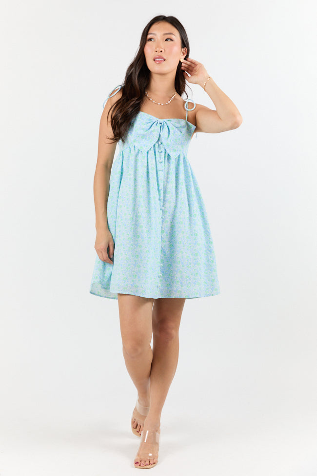 Blooming Bow Detail Multi Floral Mini Dress - Women's Floral Print Summer Dress with Bow Accent for Party, Wedding & Vacation | Trendy & Elegant Style
