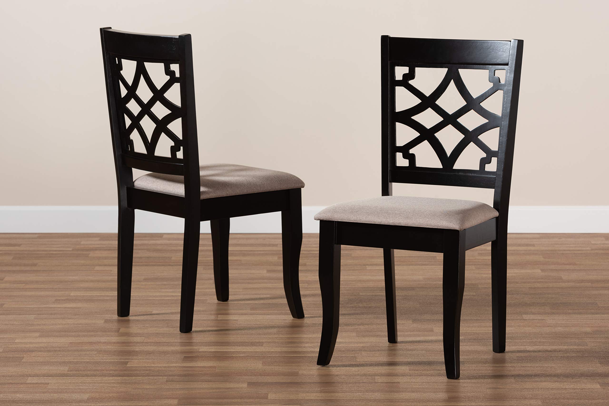 Baxton Studio Mael Dining Chair Set - 2-Piece Upholstered Sand Fabric Chairs with Espresso Brown Wood Finish | Perfect for Kitchen, Dining Room & Breakfast Nook