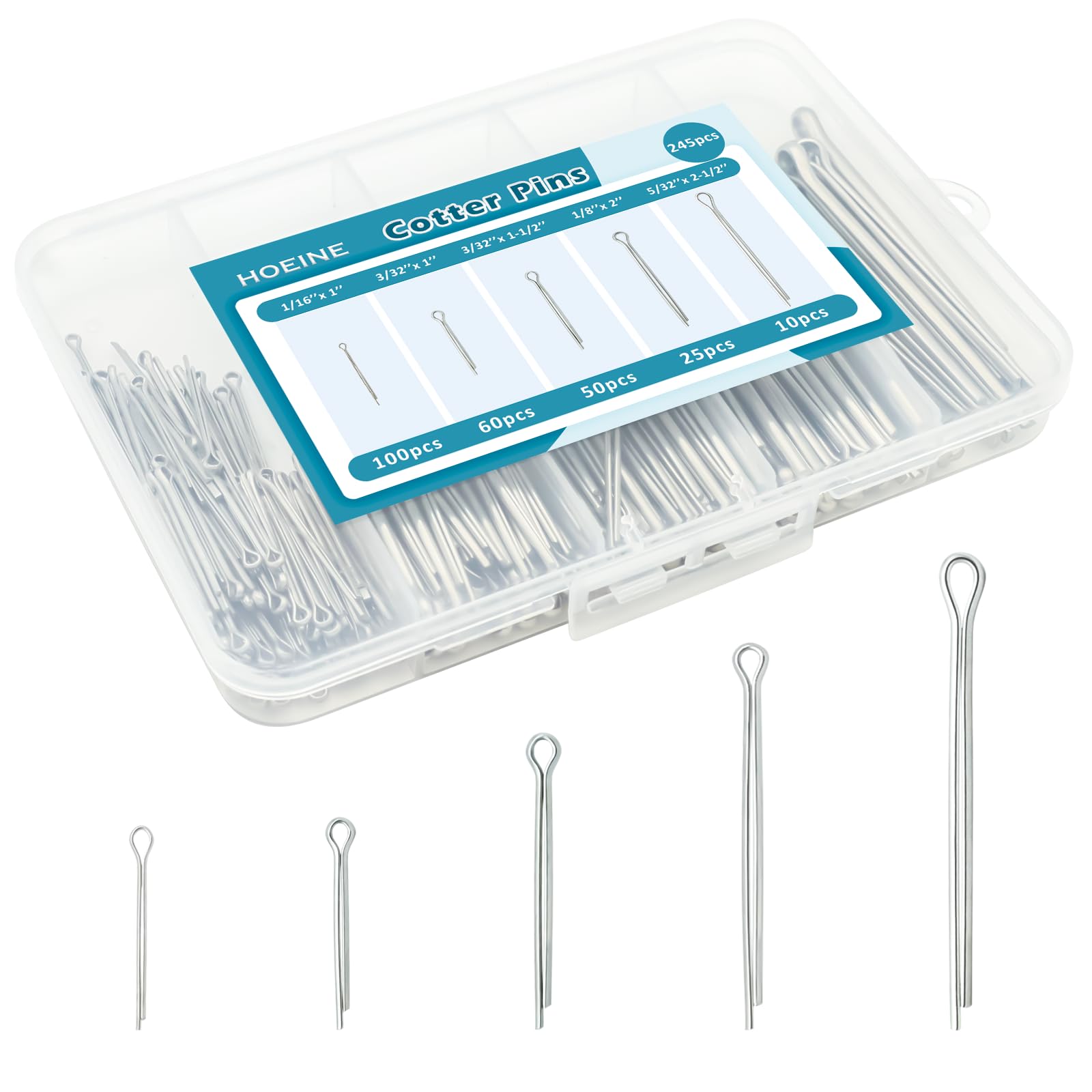 245pcs Stainless Steel Cotter Pin Assortment Kit - 5 Sizes for Mower, Tractor, Motorcycle, Boat & Vehicle Repair | Durable Hardware Pins for DIY, Automotive & Marine Applications