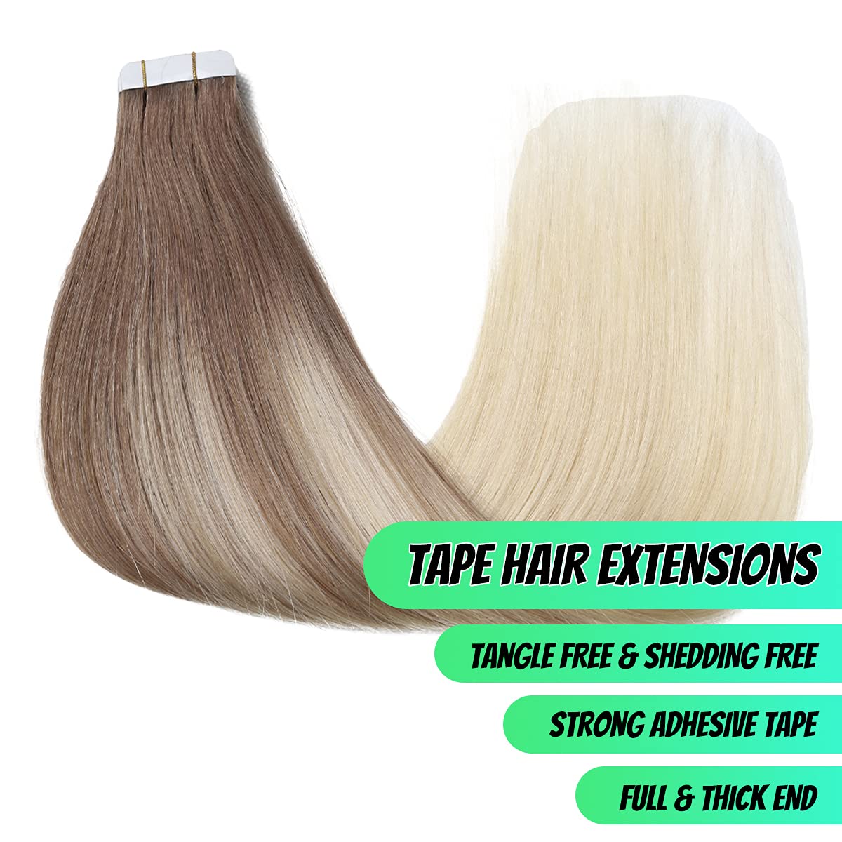 VINBAO 20Pcs Tape In Hair Extensions 50 Grams - 100% Real Human Remy Hair, Seamless & Natural Look (14inch, #8 Ash Brown to #60 Platinum Blonde Balayage) - Perfect for Daily Wear, Parties, Weddings & Special Occasions