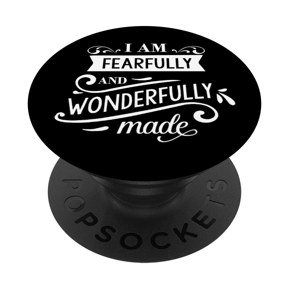 Christian T-Shirt 'I Am Fearfully And Wonderfully Made' - Inspirational Gift with PopSockets Phone Grip & Stand for iPhone, Android, Tablets - Perfect for Church, Bible Study & Daily Encouragement