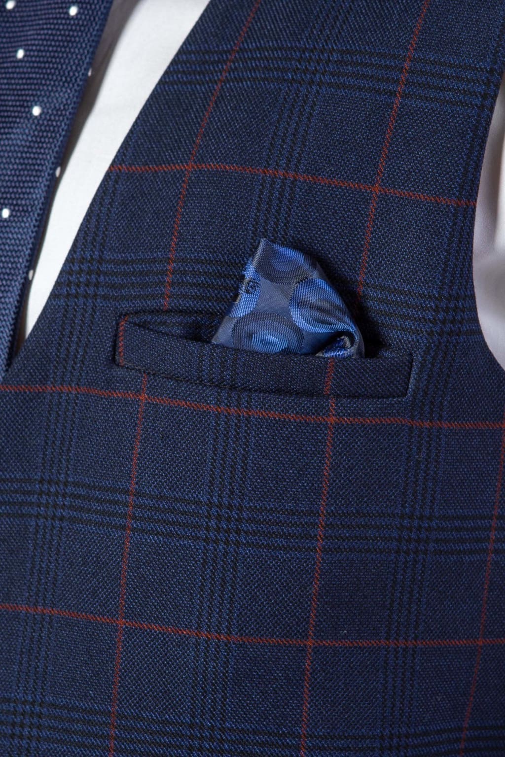 Marc Darcy Edinson Navy Check Single Breasted Waistcoat for Men - Formal Vest for Weddings, Business & Office Wear