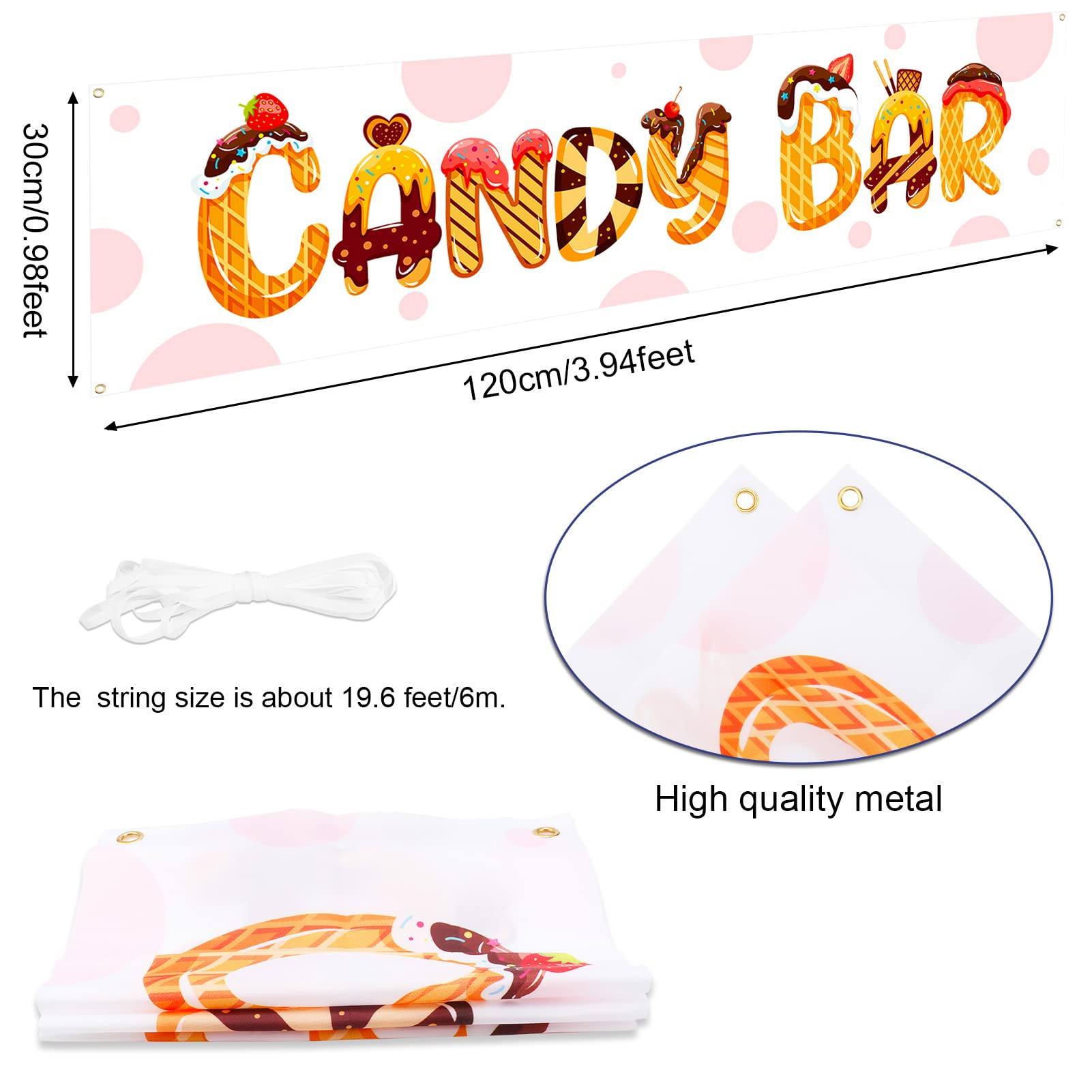 DPKOW Lovely Candy Bar Banner - Fabric Table Decoration for Wedding, Baby Shower, Birthday Party, Christening, Communion, Retirement & Graduation - 47x12 Inches (120x30cm) - Perfect for Sweet Tables, Dessert Displays & Party Backdrops