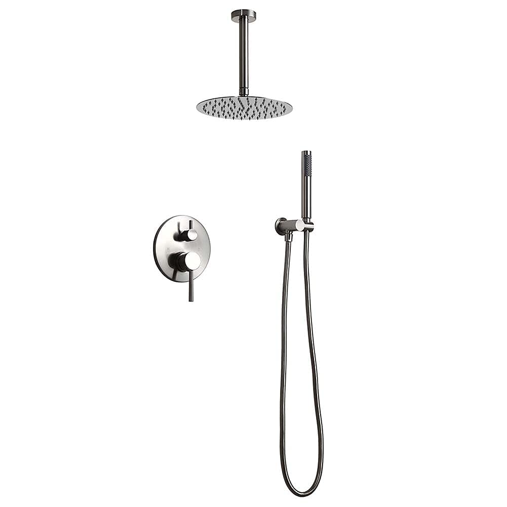 GELISURE Brushed Nickel 10-Inch Rain Shower Head with Hand Shower Set - High Pressure Ceiling Mounted Bathroom Shower System - Perfect for Luxurious Spa-Like Experience at Home
